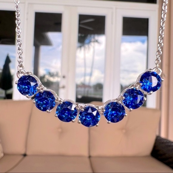SWAROVSKI Sapphire Crystal Sterling Silver Curved Bar 18” Necklace - Picture 5 of 12